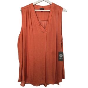 NWT Vince Camuto Mystic Blooms Women's Crushed Orange Sleeveless Blouse